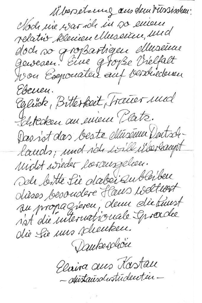 Museum Halle Westfalen Kindheits- und Jugendwerke bedeutender Künstler, Auszug Gästebuch