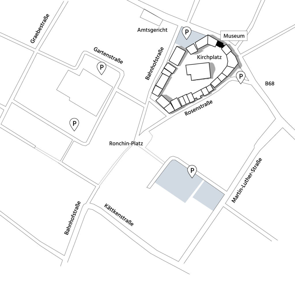 Karte mit Parkplätzen in der Nähe des Museums für Kindheits- und Jugendwerke in Halle Westfalen