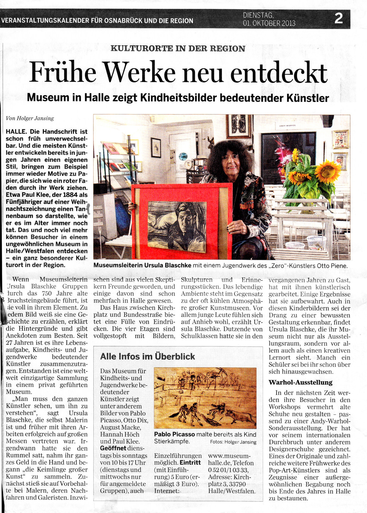 Museum Halle Westfalen, Artikel Neue Osnabrücker Zeitung
